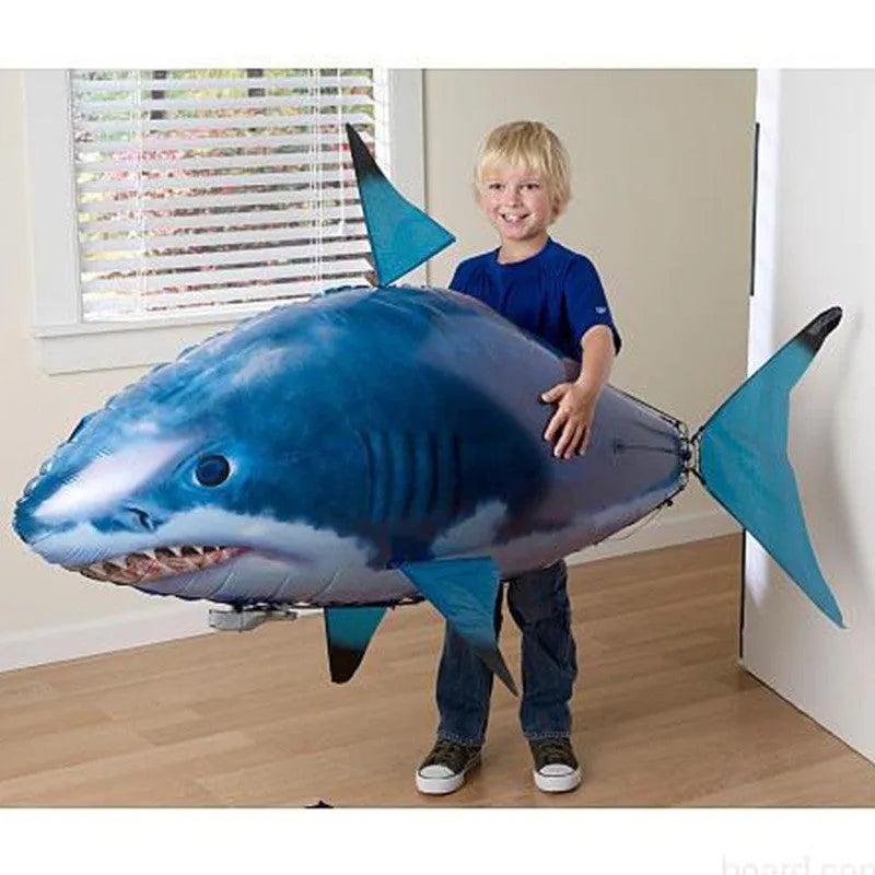 Large remote control inflatable shark balloon floating indoors with infrared controller