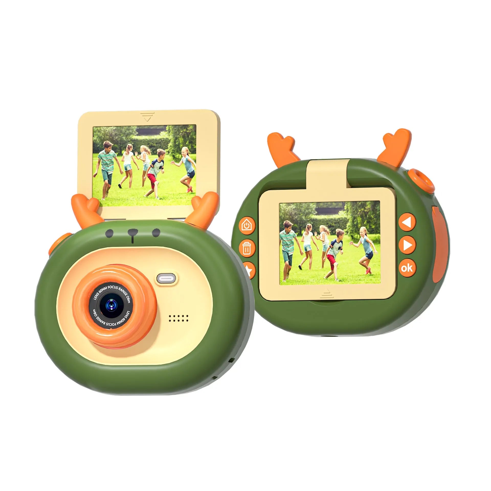 Purple children's digital camera with flip screen, silicone case, and lanyard for kids aged 4-6