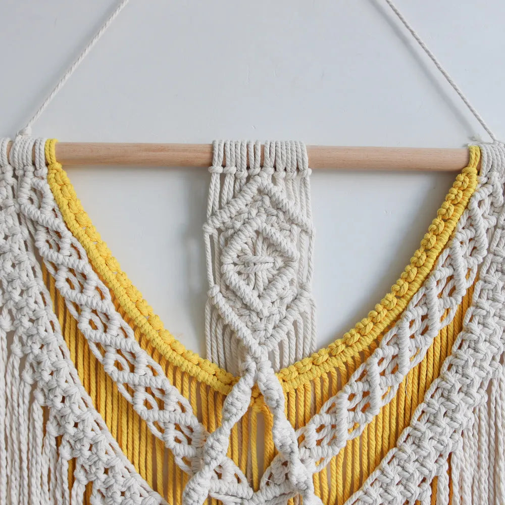 Nordic style creamy white cotton tapestry wall hanging measuring 120x95cm with hand-woven texture