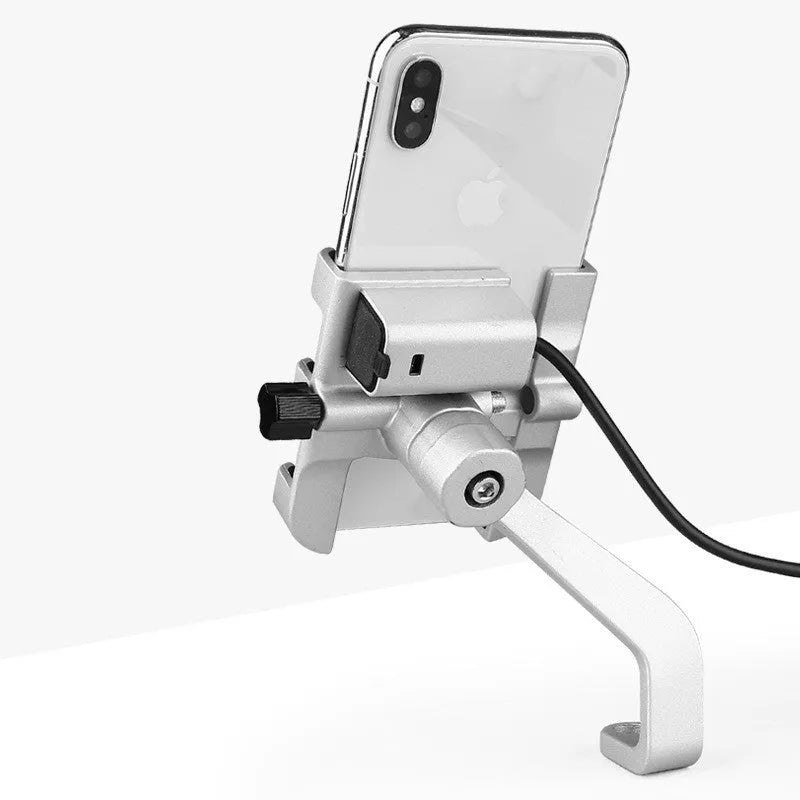 CNC aluminium alloy bicycle mobile phone holder with mechanical lock on mountain bike handlebars, black finish