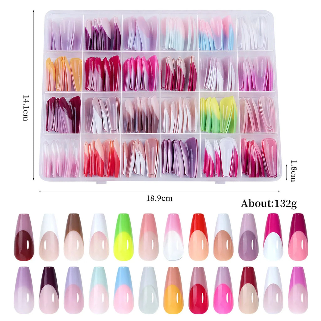 Box of 288 French manicure style nail stickers with seamless removable design.
