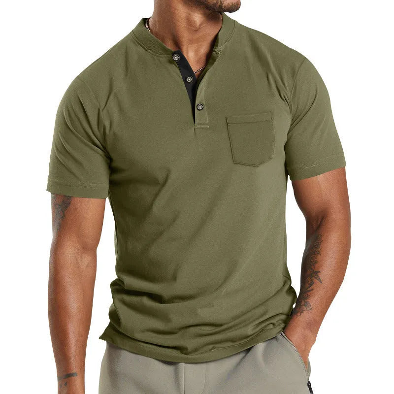 Men's plus size short sleeve summer shirt with chest button pocket in solid colour