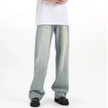 Blue retro loose-fit casual trousers made from rabbit fur fabric.