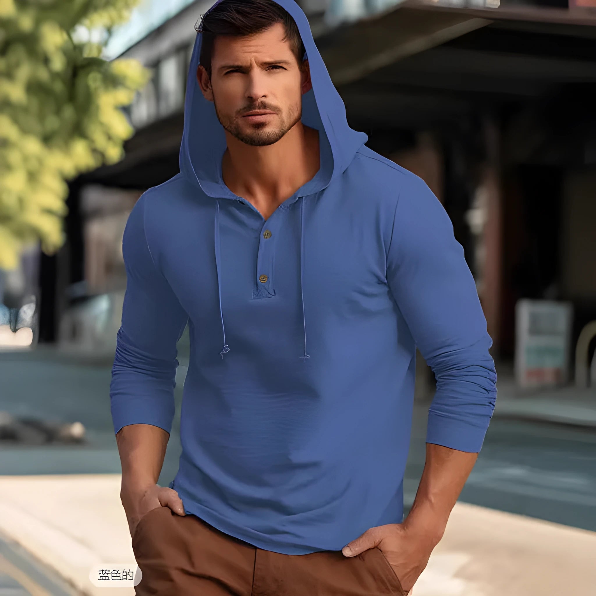 Casual cotton sports hoodie pullover top in apricot colour on a hanger