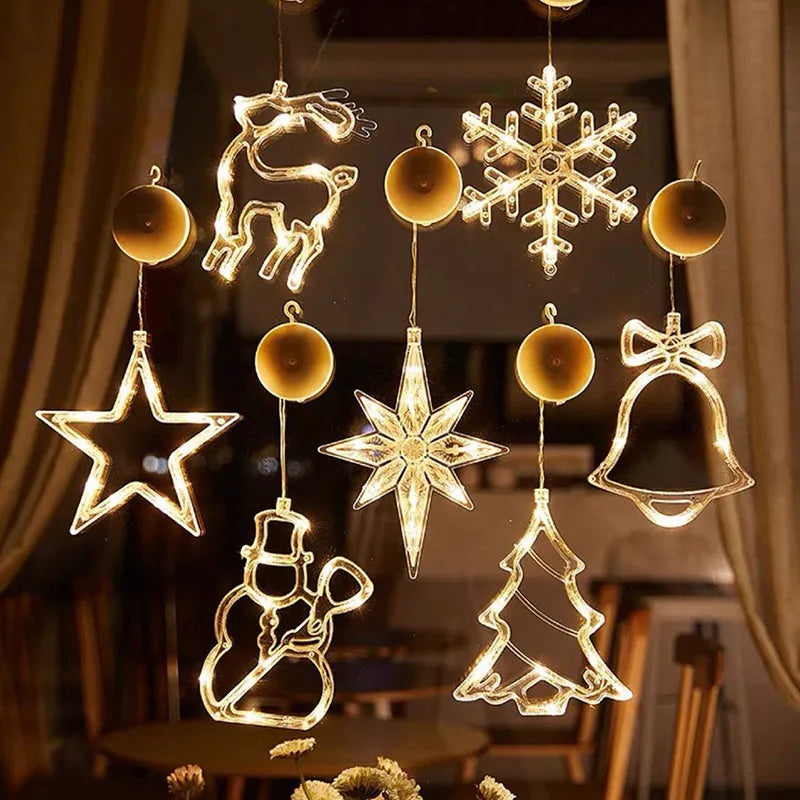 Christmas LED suction cup chandelier with Santa Claus and snowman designs for window decoration