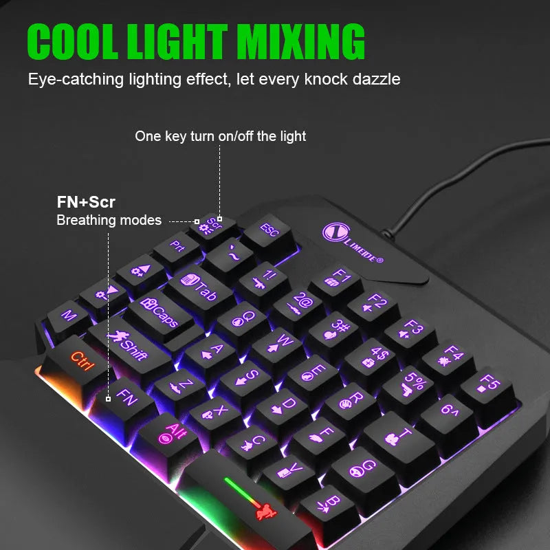 GK103S one-handed luminous gaming mechanical keyboard with mouse converter and 1.2m cable