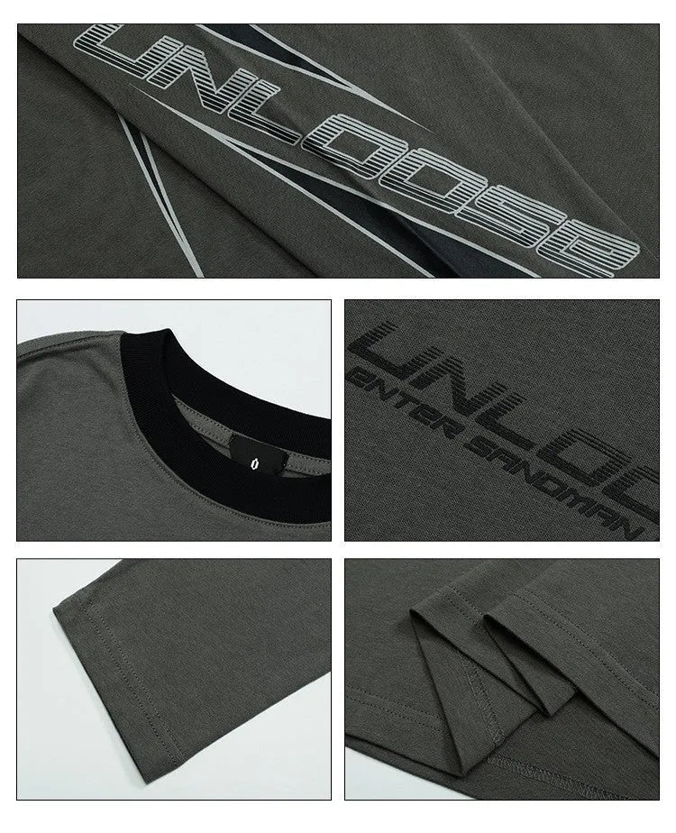 Men's loose grey khaki cotton pullover with drop shoulder sleeves and a round neck.