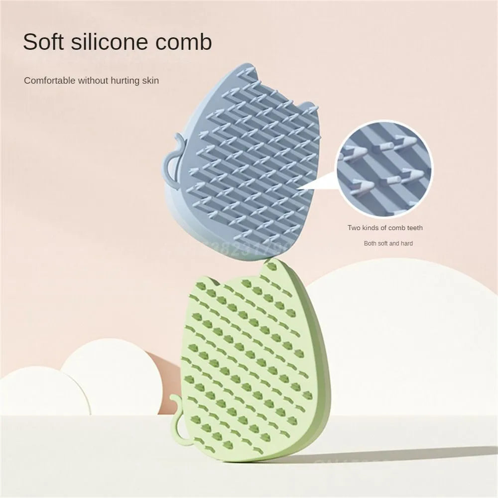 Blue silicone pet grooming brush with dual comb teeth for cats and dogs