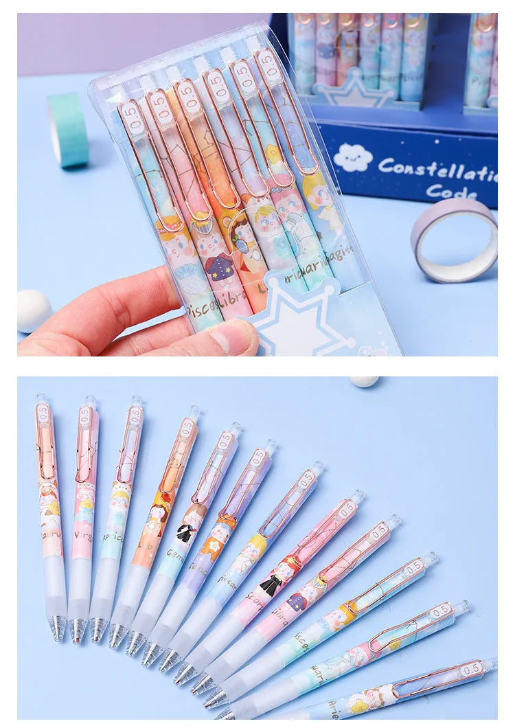 Six Lisa's Secret Constellation press gel pens with 0.5mm tips and zodiac cartoon designs