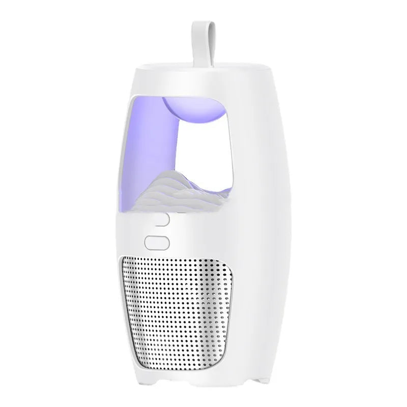 Black or white USB-powered mosquito killer lamp with rechargeable battery for indoor use.