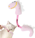 Four interactive cat toys including catnip rope, springs, plush mouse, fish, and bunny on white background