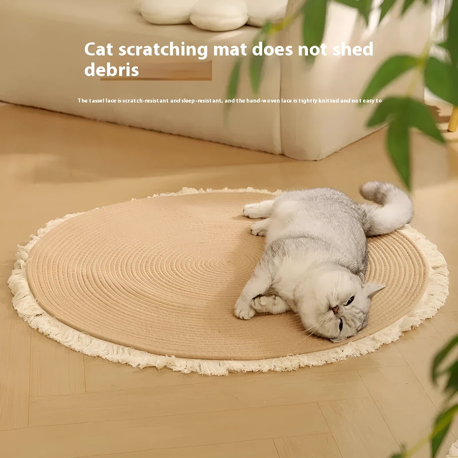 Wear-resistant natural papyrus integrated cat nest and scratch pad in tassel colour, 100cm size, simple style