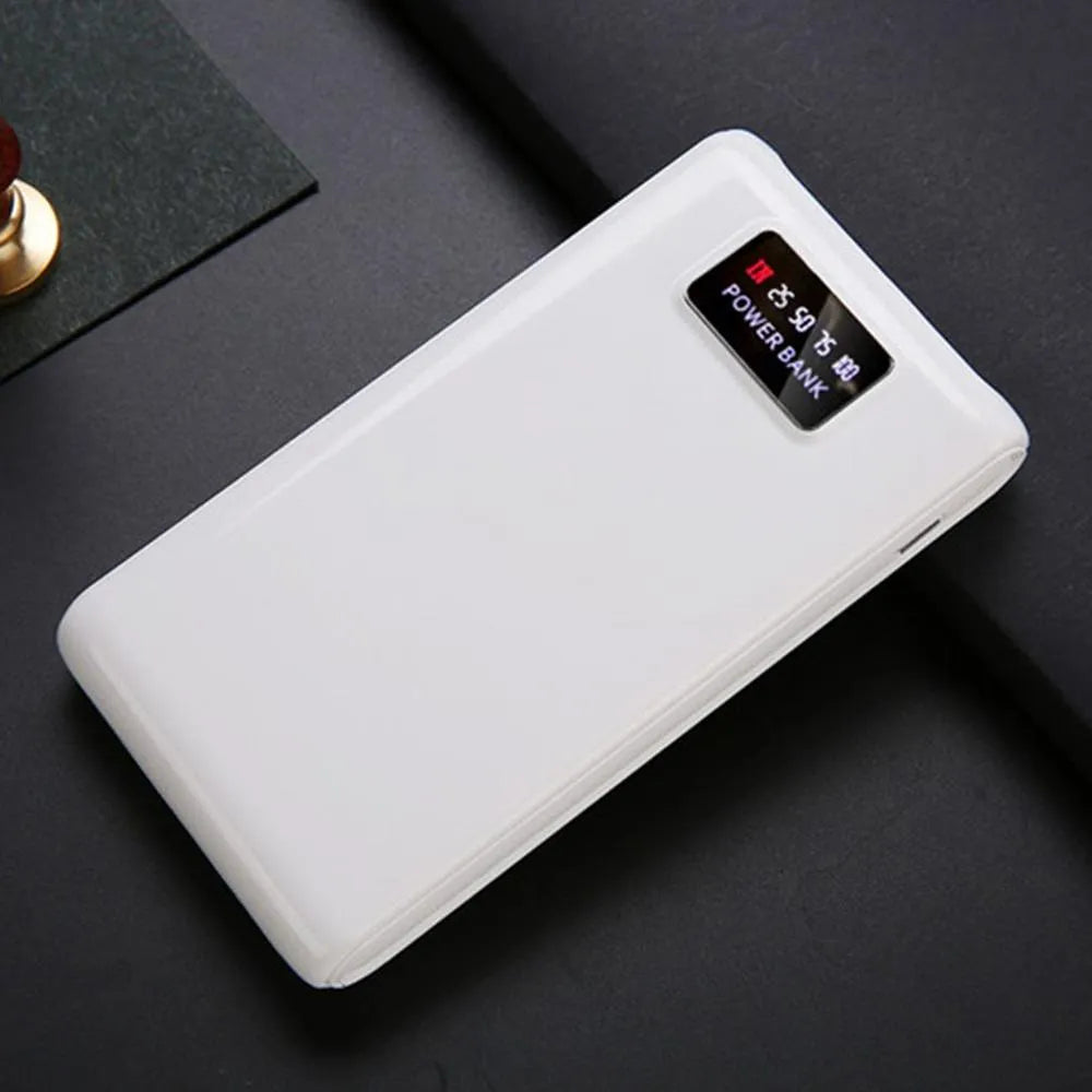 18650 DIY charging bank case kit showing front with ports and internal battery compartments for six cells