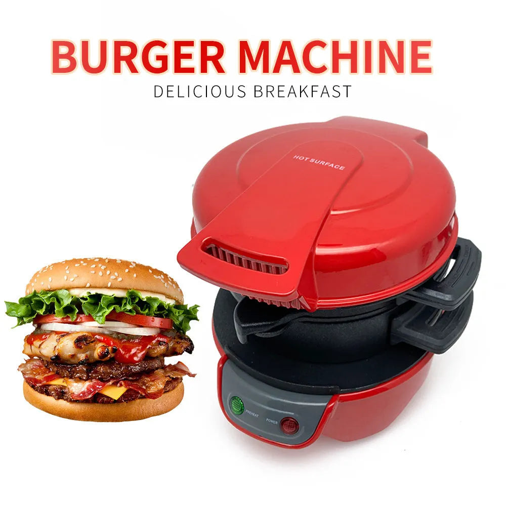 Mechanical breakfast machine in silver grey with two baking trays and egg cooking ring