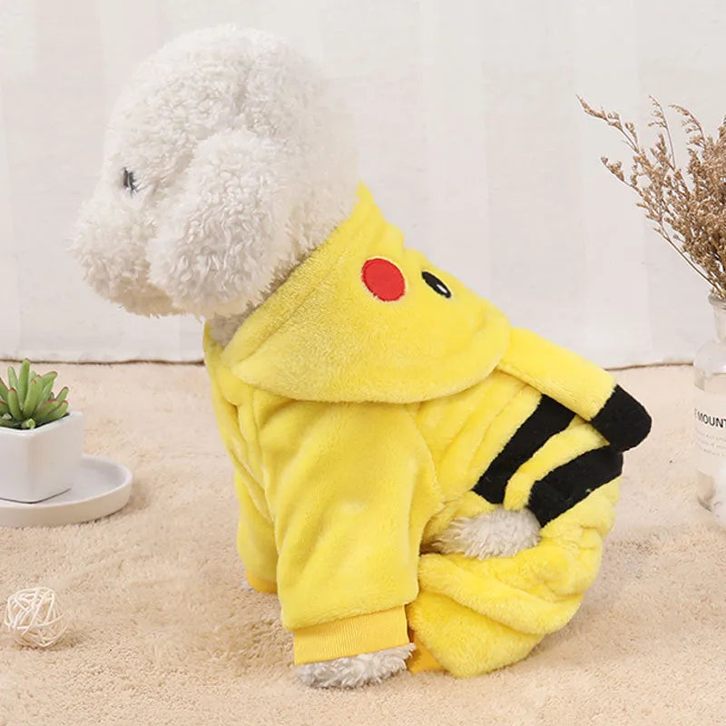 Fleece hoodie coat for dog or cat in cartoon costume style for autumn winter wear