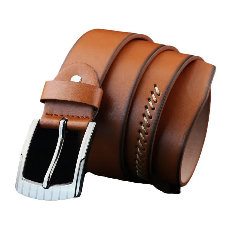 Men's retro pattern pin buckle belt in black colour with alloy buckle