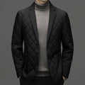 Men's thick winter down jacket in lapel cardigan style with side seam pockets