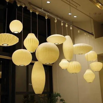 Fabric chandelier lantern lamp with iron frame, LED light source, available in multiple sizes from 30cm to 80cm