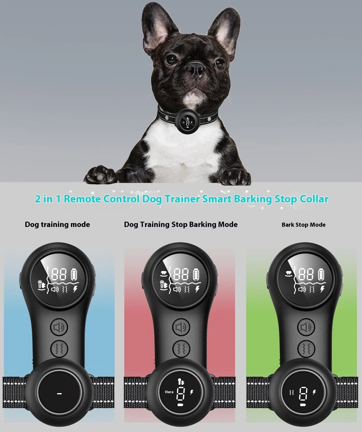 Smart 3-in-1 dog trainer bark stopper with multiple training modes made from ABS plastic