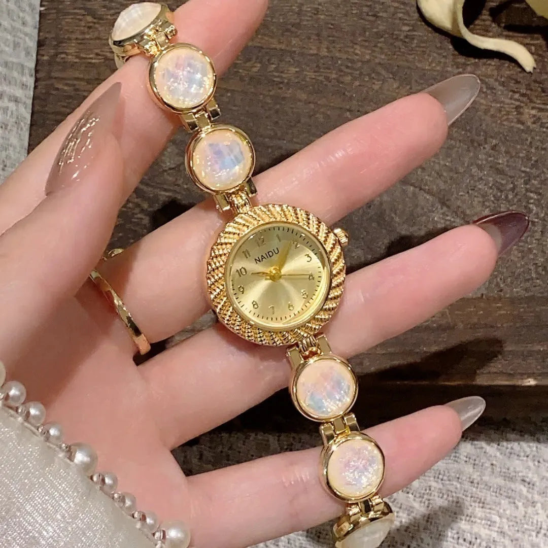 Women's quartz watch with 25mm round dial in milky white, dark green, or cherry pink