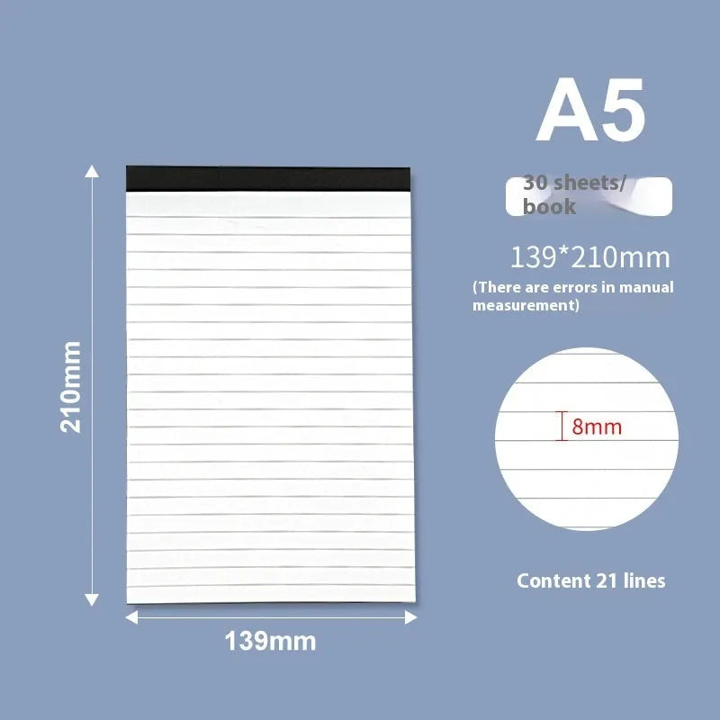 A4 tearable notebook with grid-lined paper and wireless adhesive binding