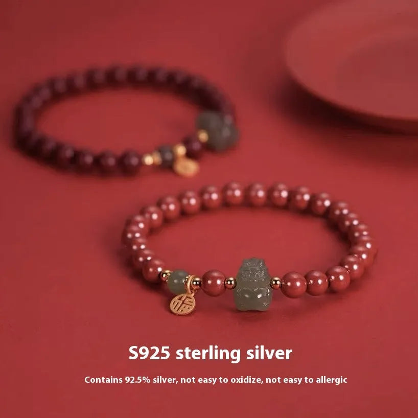 Hetian Jade bracelet with 8mm beads showing animal zodiac modelling in traditional style
