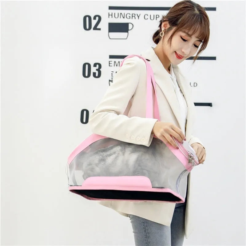 Leather cat outing carry bag in a solid colour with 25 litre capacity.