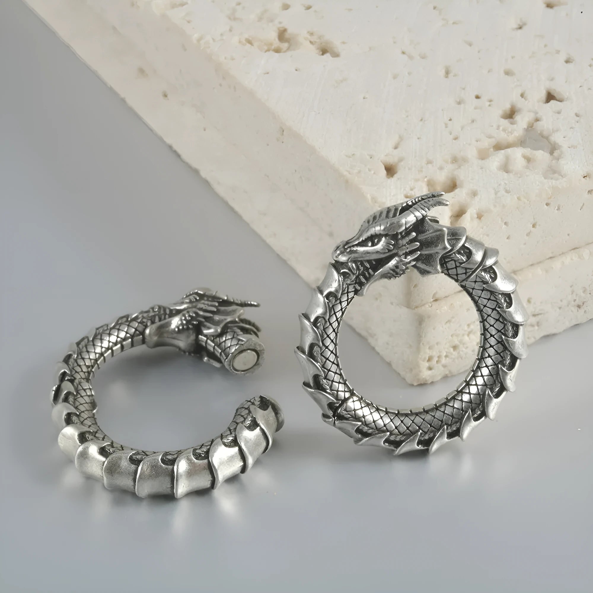 Pair of large geometric hollow-out earrings in antique silver dragon finish