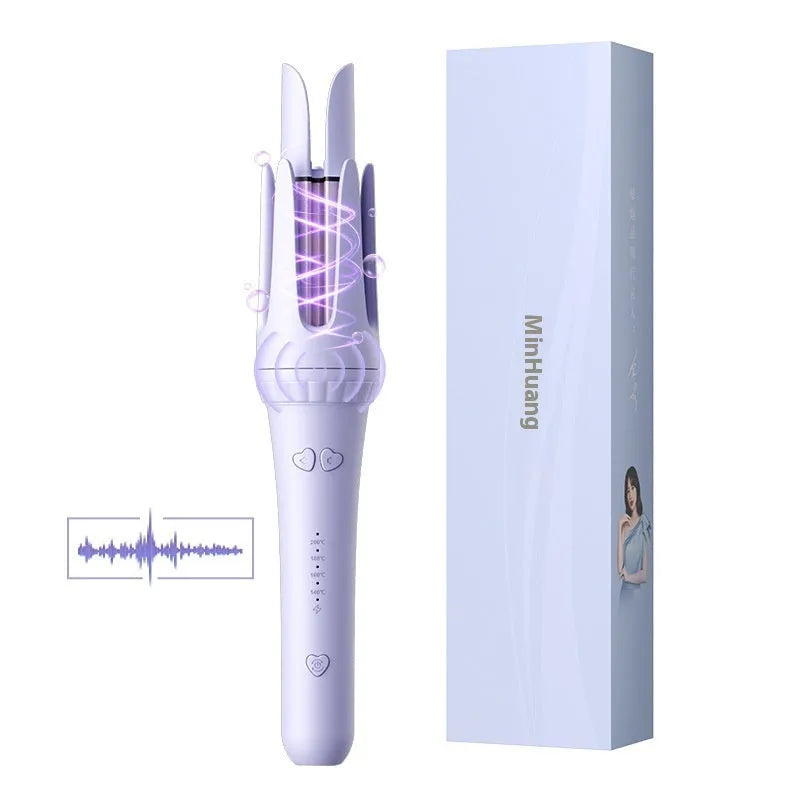 32mm automatic hair curler in pink and light purple colours with ceramic barrels