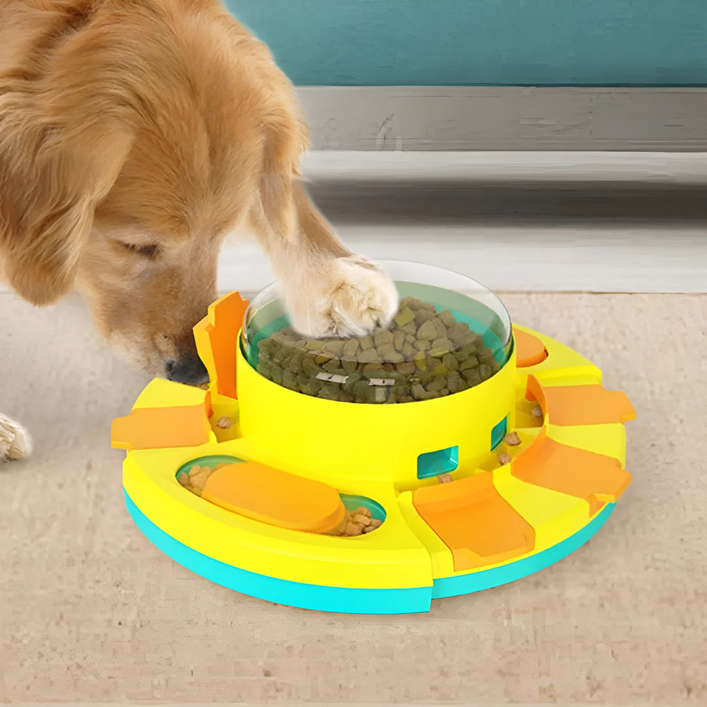 PET plastic dog educational toys and cat teaser tumblers in various colours including red, pink, green, yellow and purple