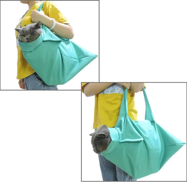 Pet Outdoor One Shoulder Crossbody Backpack for Cats with Front Paw Openings for Safe Nail Clipping, Adjustable Comfortable Strap, Black or Green, for Cats up to 20 kg and 40cm Head Circumference