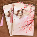 Azalea coloured Chinese style notebook with watercolour art cover and traditional thread binding