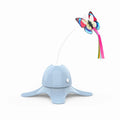 Automatic cat toy with rotating butterfly on stable octopus base, blue colour, glowing in dark