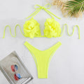 Low waist bikini swimsuit with 3D flower pattern in solid colour BA24448G1.