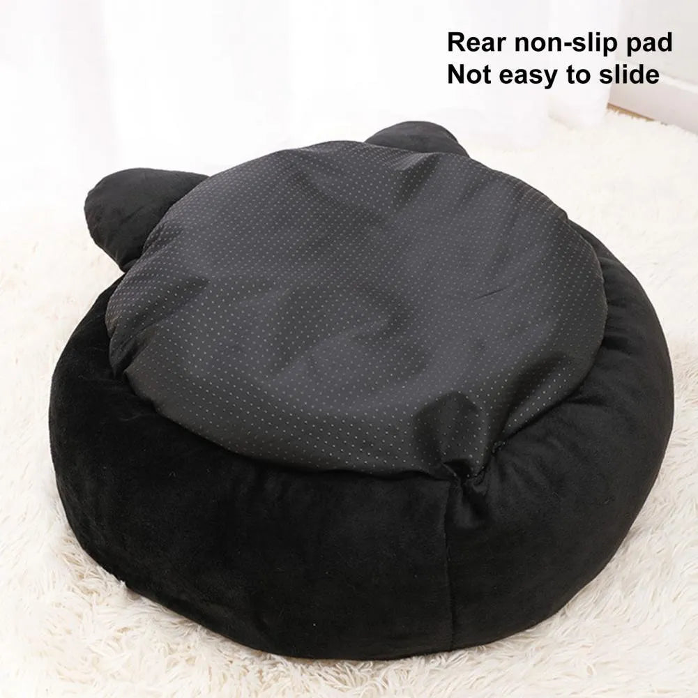 Black cat shape velvet pet nest bed with raised sides for cats