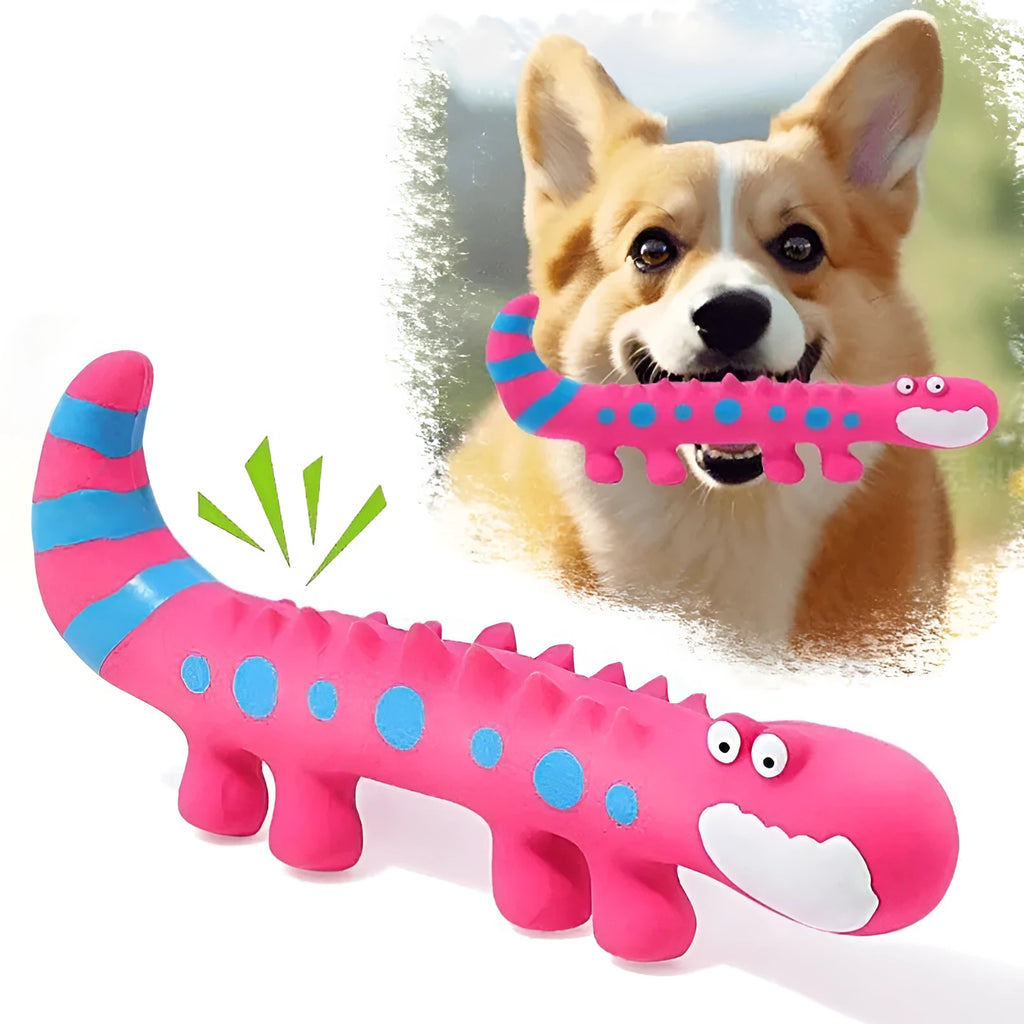 Squeaky latex lizard dog toy in green for small and medium dogs