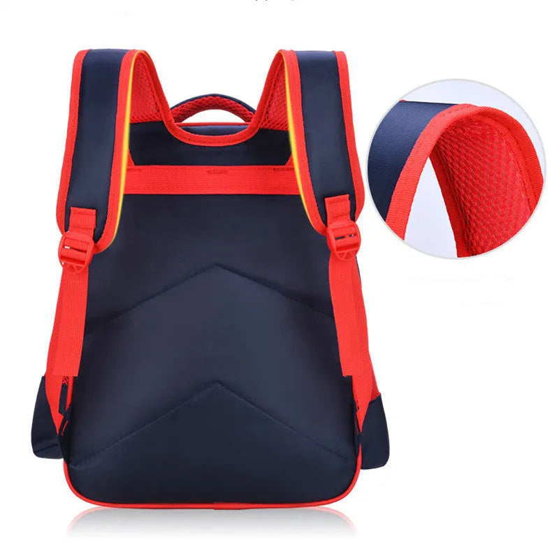 Sapphire blue kids backpack with anime cartoon print and matching pencil case.