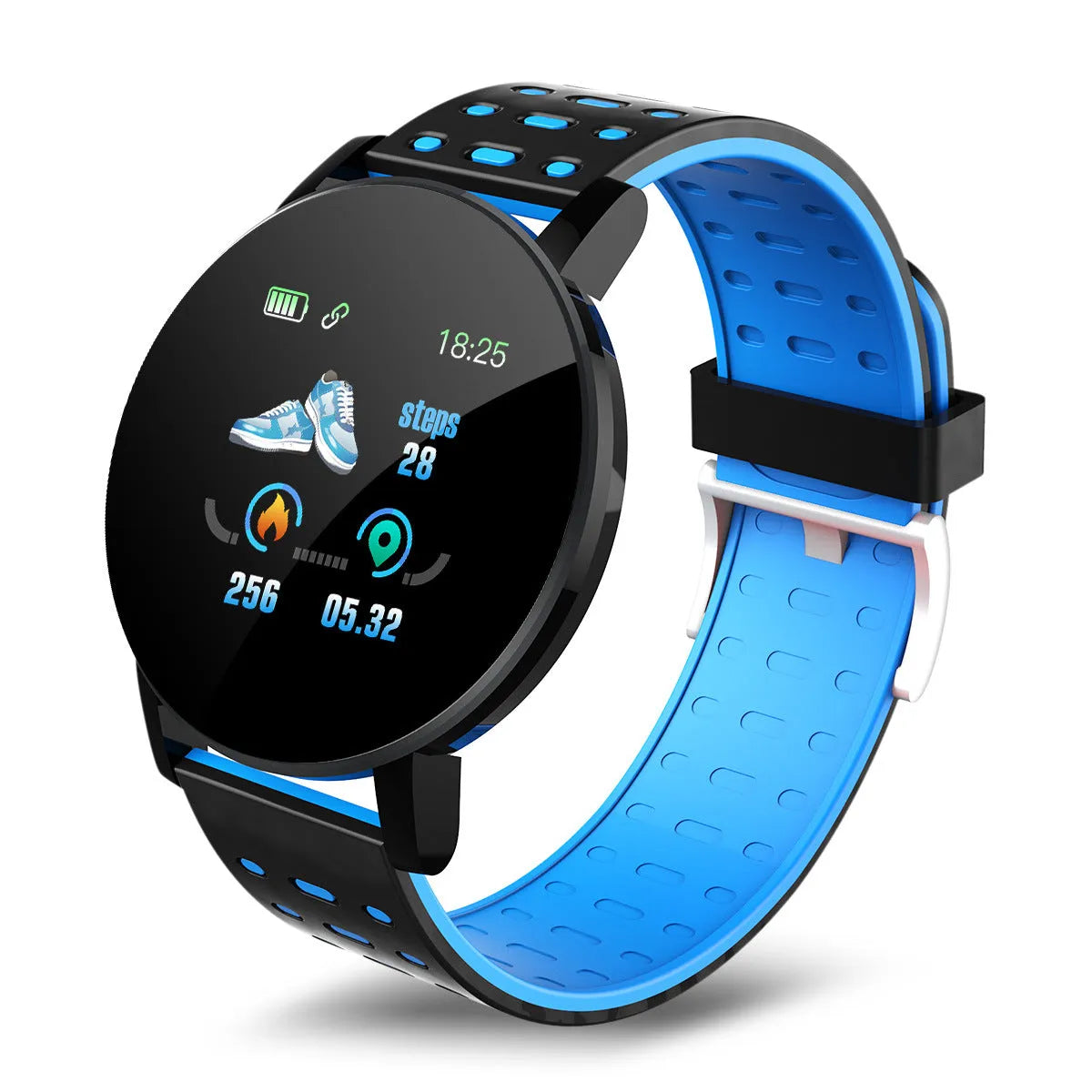 Heart rate bracelet with 1.3-inch touch screen and black silicone strap on wrist