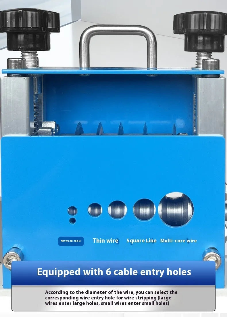 SD-017 manual wire stripping machine for 0.5mm to 17mm diameter cables on a workbench.