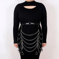 Black PU leather waist chain with bandage binding design for women's decorative clothing ornament