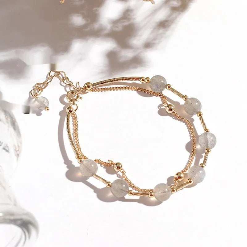 Double layer electroplated crystal bracelet with moonlight copper tube colouration in South Korean style