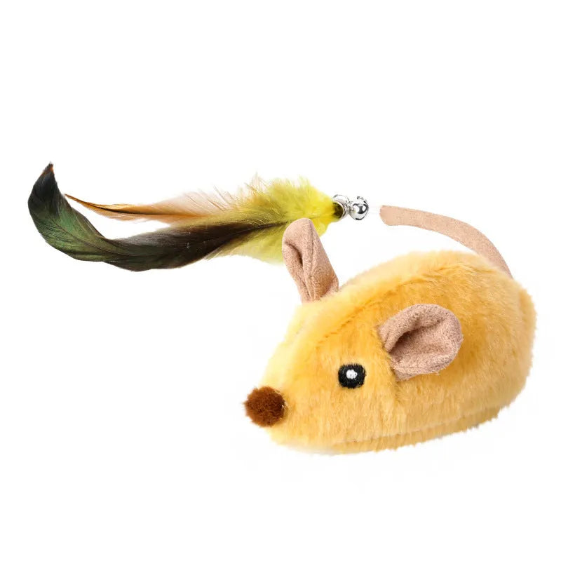 Electric charging simulation mouse cat toy with feather tail decoration