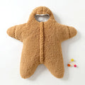 Cashmere and cotton baby sleeping bag with hood, shown in pink, grey, light blue, or khaki.