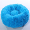 Soft thick plush round pet bed in donut shape with raised rim, available in khaki and other colours, sizes 40cm to 120cm