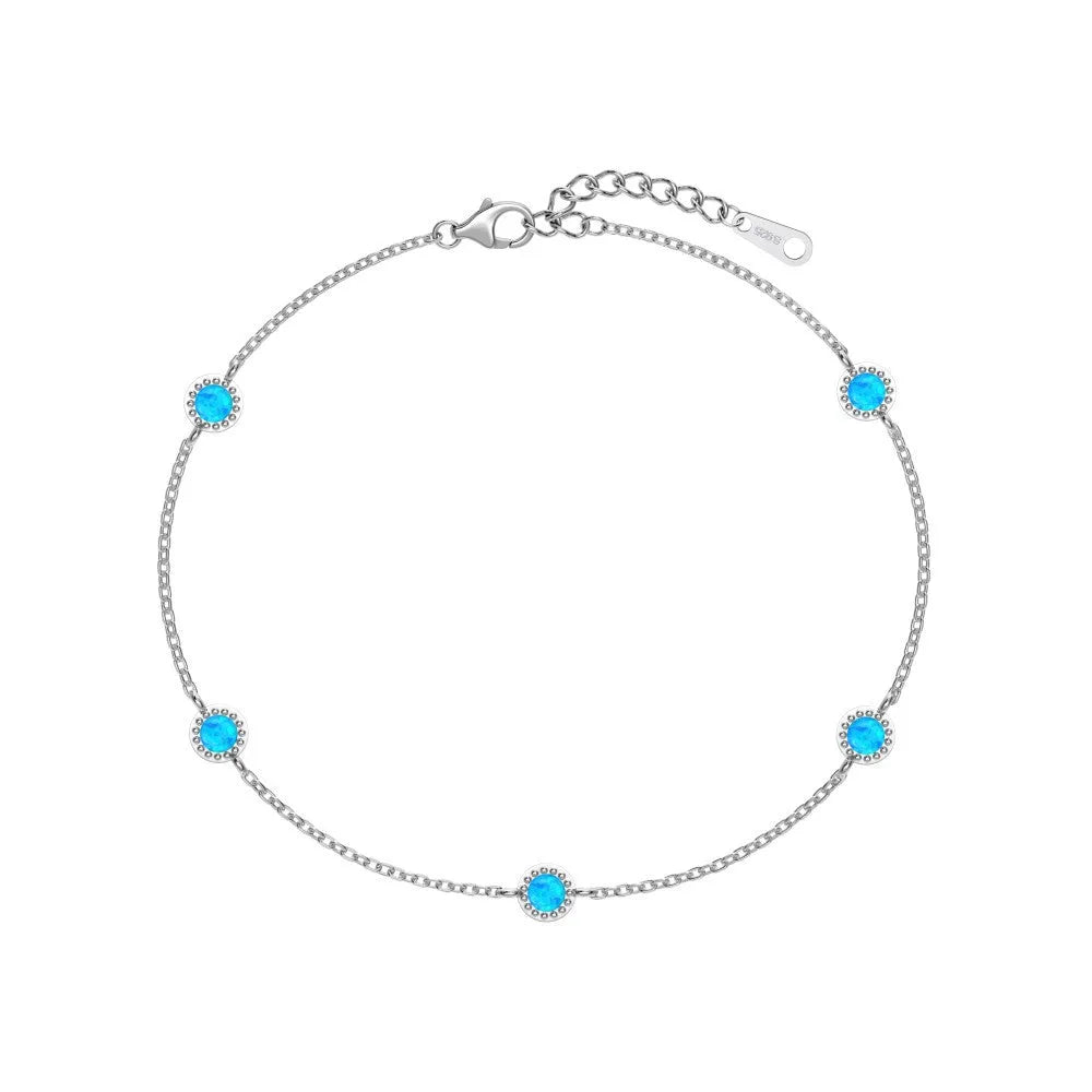 925 sterling silver bracelet with round opal stones in Japanese Korean geometric style for women