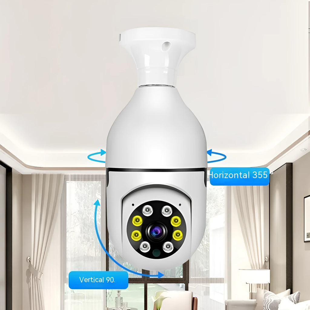 Wireless bulb security camera with 1080p HD resolution and full colour night vision capability