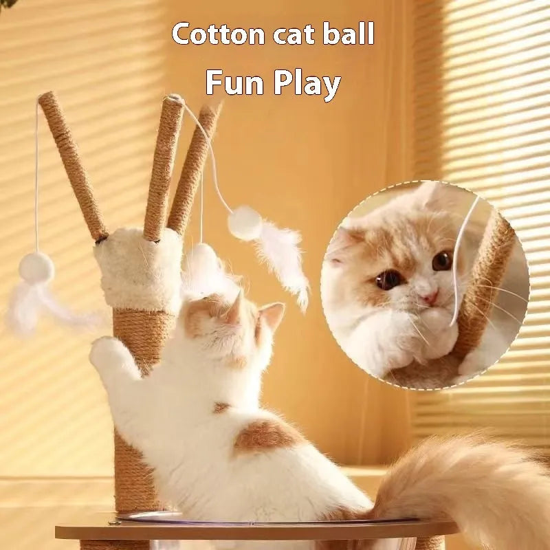 Wooden cat climbing frame with integrated space capsule in luxury wood colour