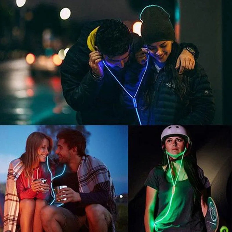 Blue LED light-up earphones with 3.5mm jack and inline remote control, showing illuminated ear shells.