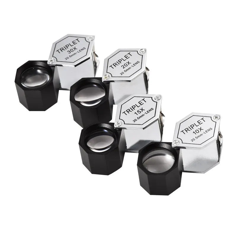 Portable metal jewellery magnifying glass with optical glass lens for stamp and coin identification