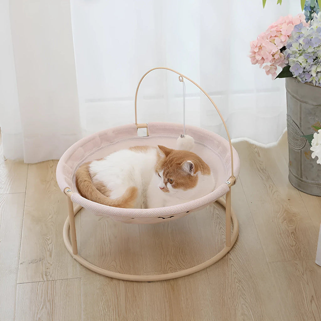 Pet hammock cat bed 45x45x40cm beige winter model on floor indoors